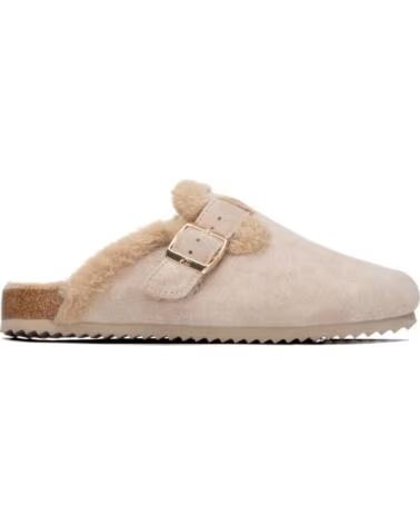 ZUECOS DE MUJER XTI 146303 EN COLOR BEIGE CON FORRO DE PELO Y HEBILLA