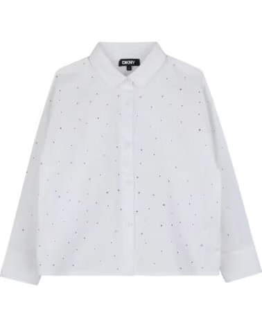 DKNY CAMICIA RAGAZZA STRASS STELLE BLANCO