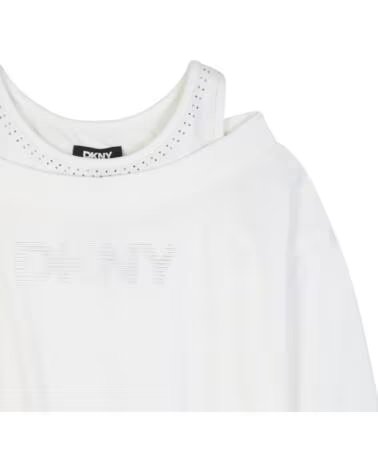 DKNY T-SHIRT MANICA CORTA BAMBINA BIANCO SPORCO BLANCO ROTO