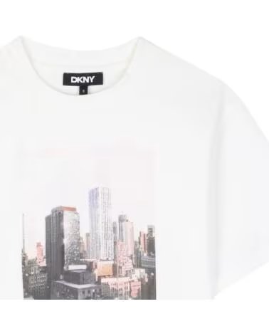 DKNY T-SHIRT MANICA CORTA BAMBINA BIANCO SPORCO BLANCO ROTO
