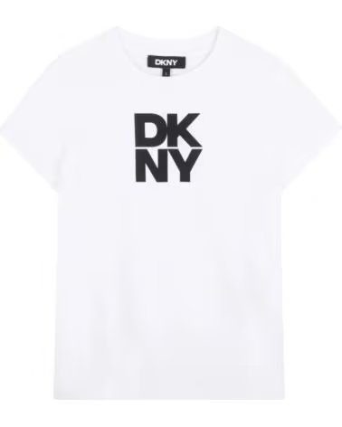 DKNY T-SHIRT FILLE MANCHES COURTES LOGO BLANCO