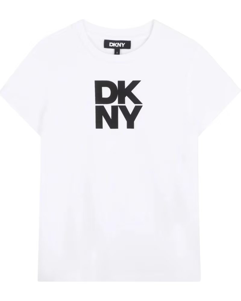 DKNY T-SHIRT FILLE MANCHES COURTES LOGO BLANCO