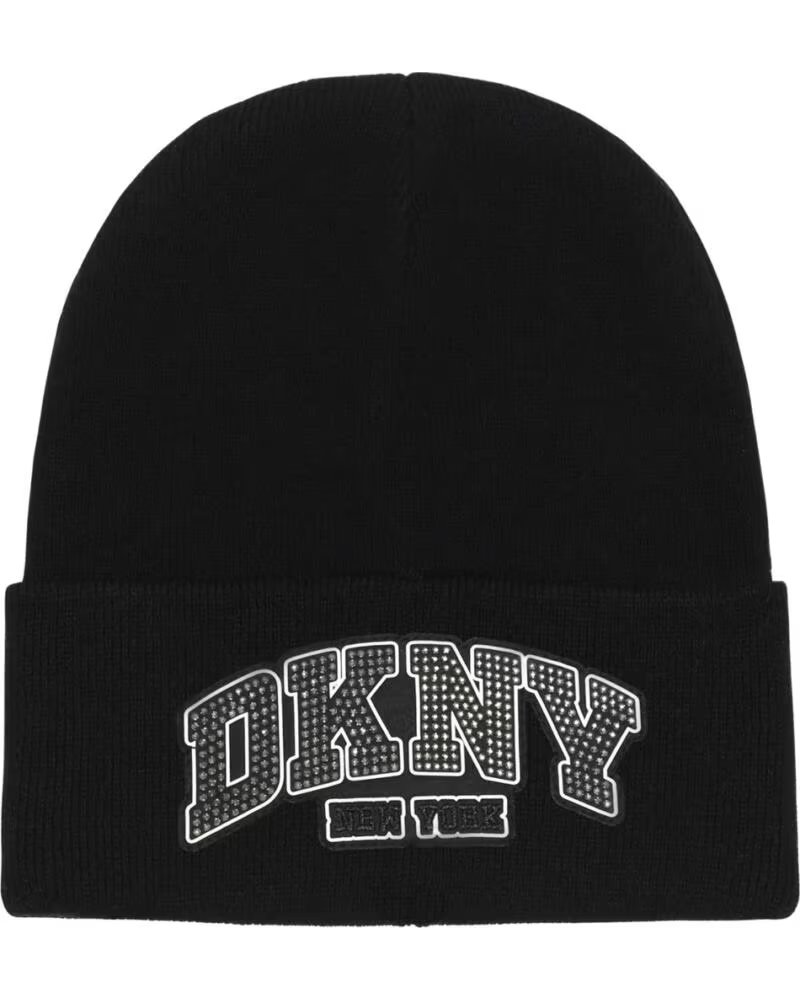 DKNY MÜTZE IN SCHWARZ MIT UMSCHLAG UND LOGO NEGRO