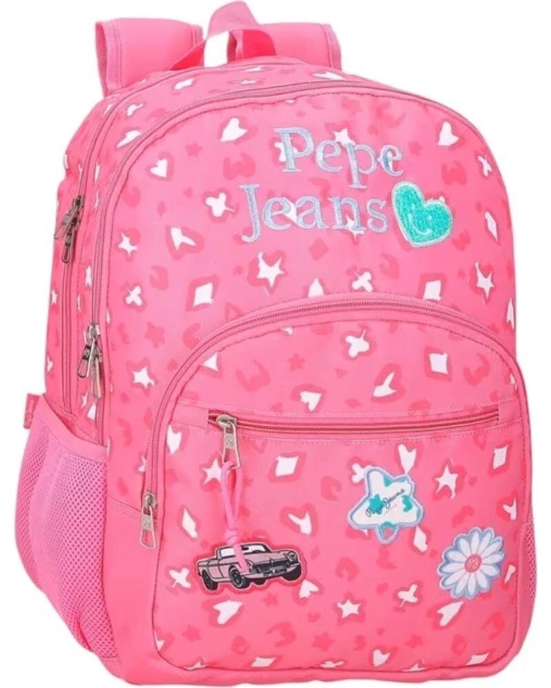PEPE JEANS ZAINO SCOLASTICO ROSA CON STAMPA CUORI E STELLE