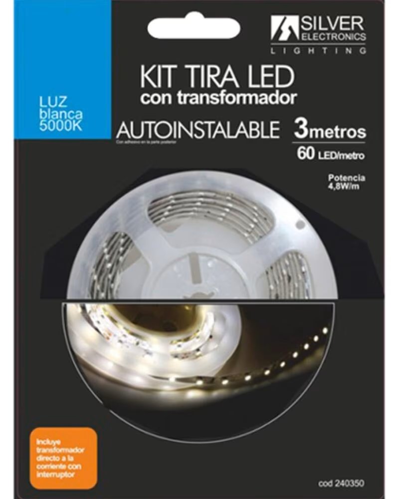 SILVER Kit tira led electronics 300 lm - m - 3m - 12v - 4 8w - m - 5000k - luz blanca
