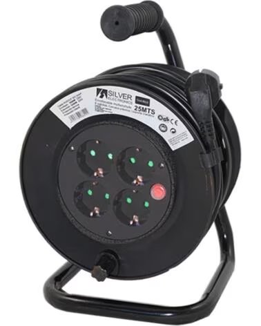 SILVER Regleta alargadera enrollacables 4 tomas - 50m - 16a - 250v - 3x1 5mm - color negro