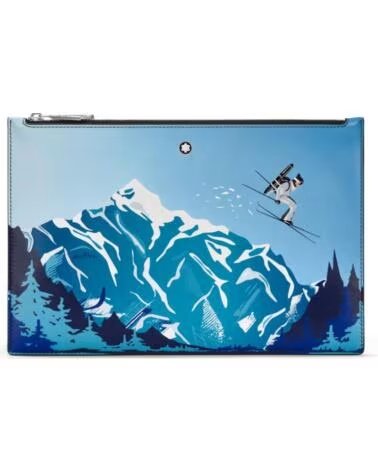 MONTBLANC MB130034 BOLSO DE MANO POUCH CON ESTAMPADO DE MONTAÑA Y ESQUIADOR