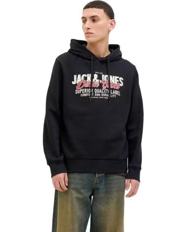 JACK AND JONES FELPA CON CAPPUCCIO 077-52576834584915 UOMO NEGRO