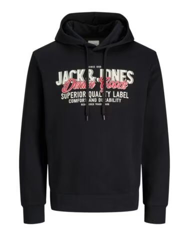 JACK AND JONES FELPA CON CAPPUCCIO 077-52576834584915 UOMO NEGRO