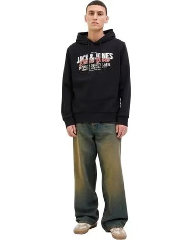 JACK AND JONES FELPA CON CAPPUCCIO 077-52576834584915 UOMO NEGRO
