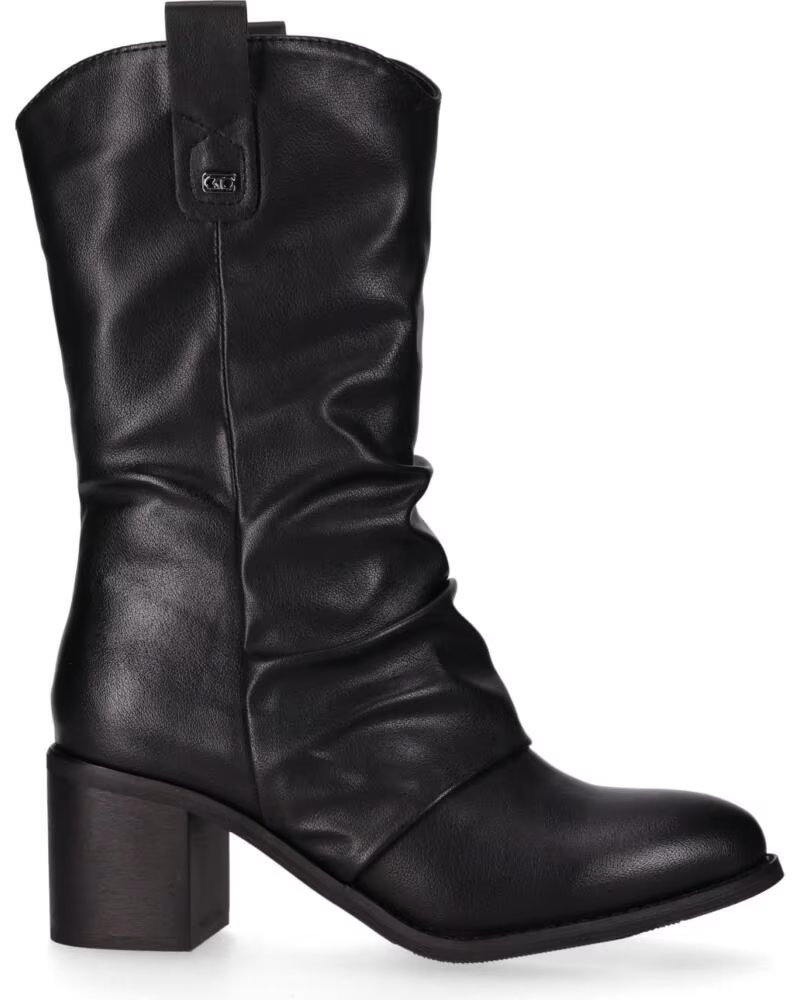 CHIKA10 YANGER 01 BOTAS DE MULHER EM PELE SINTÉTICA SALTO MÉDIO NEGRO-BLACK