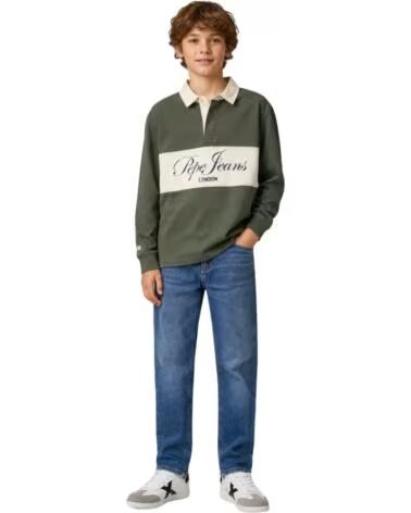 PEPE JEANS KINDER-RUGBYPOLO IN GRÜN MIT KONTRASTSTREIFEN UND LOGO VERDE