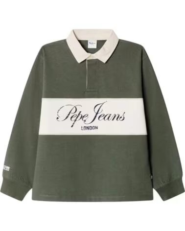 PEPE JEANS POLO DA RUGBY PER BAMBINI VERDE CON FASCIA A CONTRASTO E LOGO