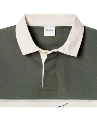 PEPE JEANS KINDER-RUGBYPOLO IN GRÜN MIT KONTRASTSTREIFEN UND LOGO VERDE