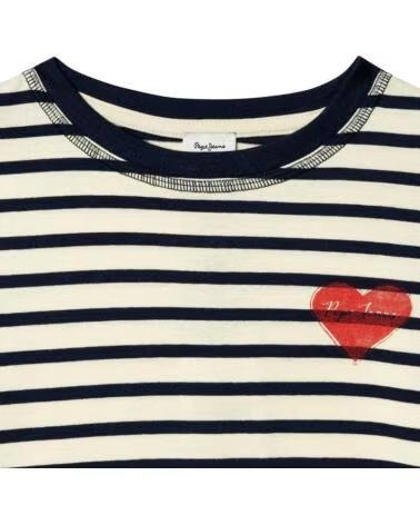 PEPE JEANS T-SHIRT MANCHES LONGUES FILLE RAYE COEUR BLANC BLANCO