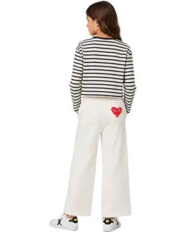 PEPE JEANS T-SHIRT MANCHES LONGUES FILLE RAYE COEUR BLANC BLANCO