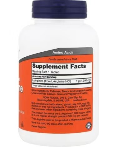 NOW FOODS L-ARGININ DOPPELKONZENTRATION 1000 MG 120 TABLETTEN