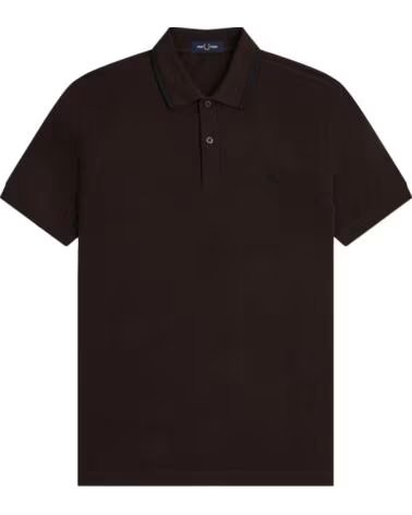 FRED PERRY Slim Fit Twin Tipped Polo Rich Brown - Black - Black MARRóN