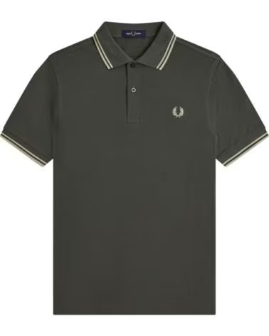 FRED PERRY Slim Fit Twin Tipped Polo Field Green - Oatmeal - Oatmeal VERDE