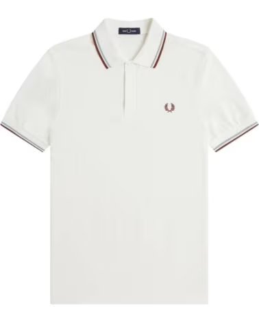 FRED PERRY Slim Fit Twin Tipped Polo Snow White - Silver Blue - Brandy BLANCO
