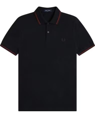 FRED PERRY Slim Fit Twin Tipped Polo Navy - Brandy - Rich Brown AZUL MARINO