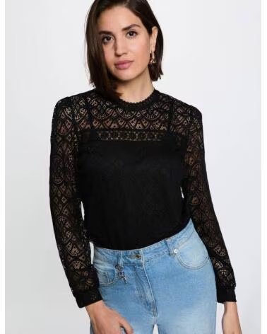 MORGAN T-SHIRT TYRIEL EN DENTELLE NEGRO