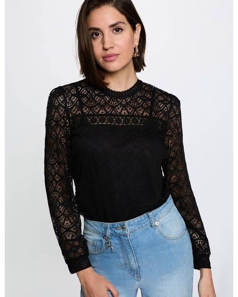 MORGAN T-SHIRT TYRIEL EN DENTELLE NEGRO