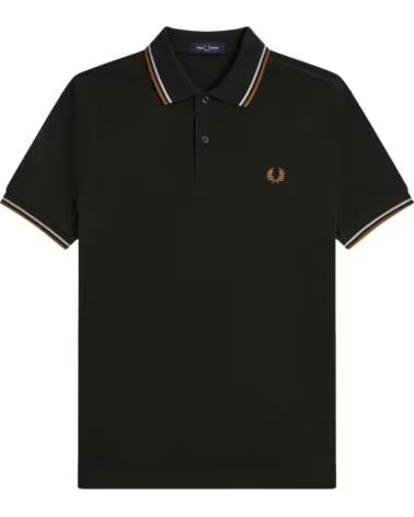 FRED PERRY POLO SLIM FIT TWIN TIPPED NIGHT GREEN DUSKY BLUE DARK CARAMEL