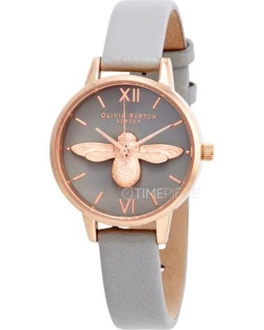 RELÓGIO OLIVIA BURTON OB15AM77 COM PULSEIRA DE COURO CINZA E MOSTRADOR DECORADO GRIS