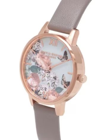 RELÓGIO FEMININO OLIVIA BURTON OB16EG67 CINZA COM MOSTRADOR FLORAL E BORBOLETAS GRIS