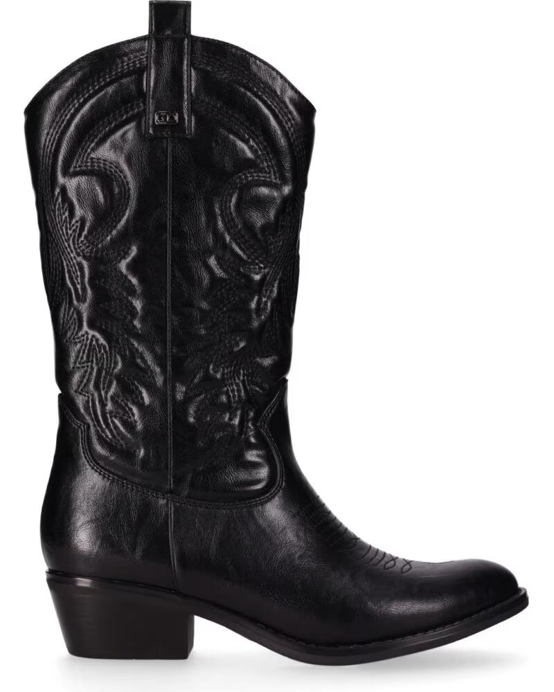 CHIKA10 ISKIA 04 BOTAS FEMININAS DE COURO SINTÉTICO SALTO MEDIO PRETO NEGRO-BLACK