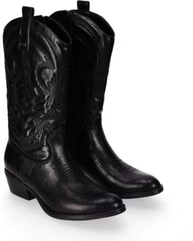 CHIKA10 ISKIA 04 BOTAS FEMININAS DE COURO SINTÉTICO SALTO MEDIO PRETO NEGRO-BLACK