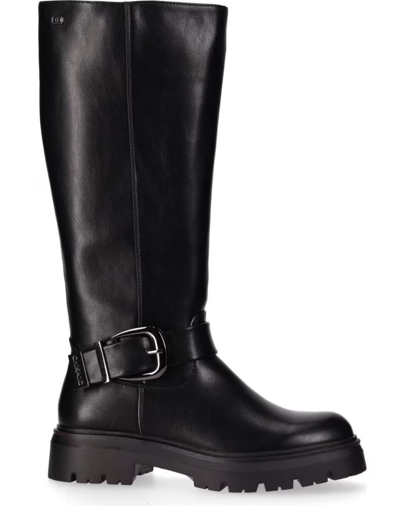 CHIKA10 BOTAS DE PIEL SINTÉTICA STRONG 09 TACÓN BAJO NEGRO-BLACK
