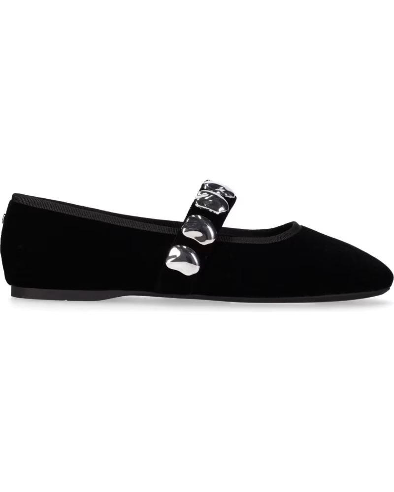 CHIKA10 VELVET 01 DAMEN BALLERINAS FLACH SAMT SCHWARZ MIT METALLISCHEN DETAILS NEGRO-BLACK