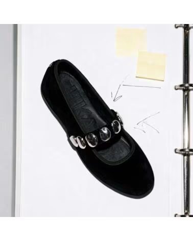 CHIKA10 VELVET 01 DAMEN BALLERINAS FLACH SAMT SCHWARZ MIT METALLISCHEN DETAILS NEGRO-BLACK