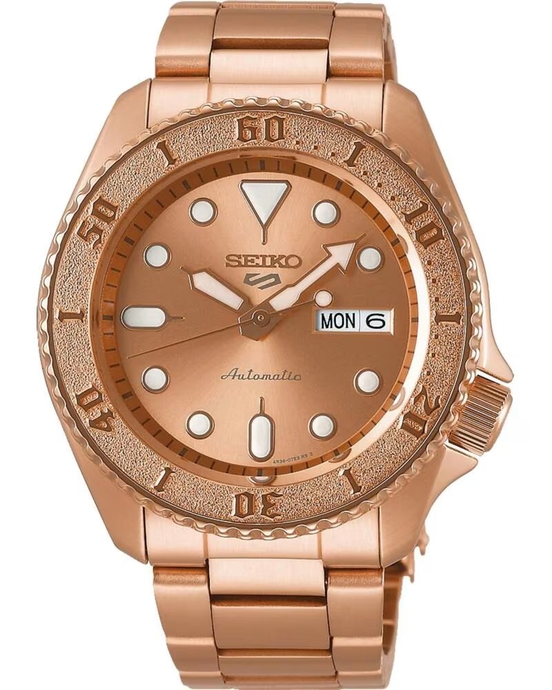 RELÓGIO SEIKO 5 SPORTS SRPE72K1 AUTOMÁTICO OURO ROSA