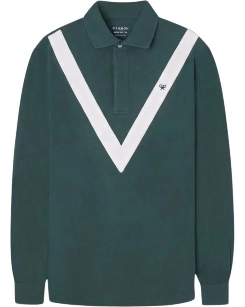 SILBON POLO MANGA LARGA CON FRANJA EN V VERDE