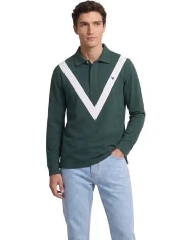SILBON POLO MANGA LARGA CON FRANJA EN V VERDE