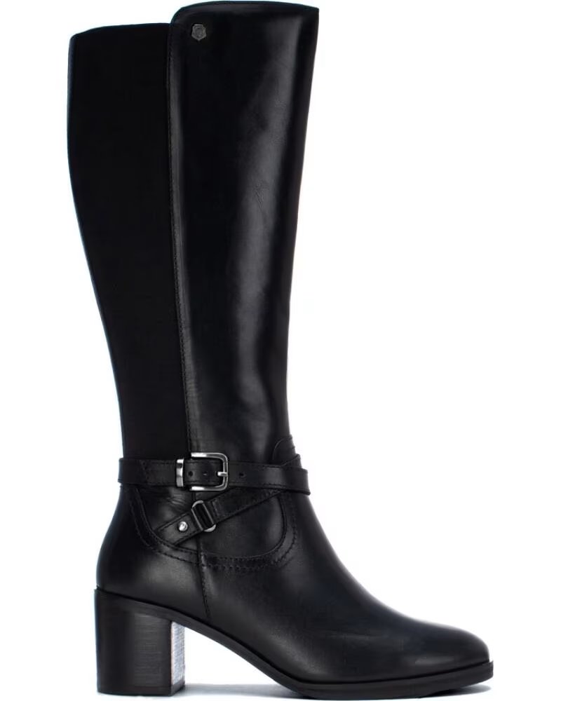 STIVALI ALTI CARMELA 164019 IN PELLE NERA CON TACCO E FIBBIA NEGRO