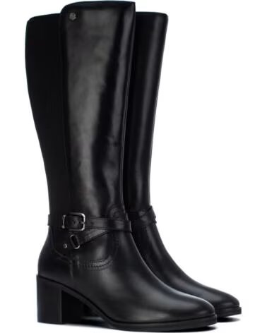 STIVALI ALTI CARMELA 164019 IN PELLE NERA CON TACCO E FIBBIA NEGRO