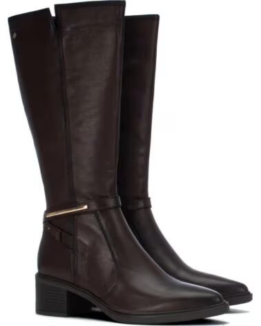 DAMEN-LANGSCHAFTSTIEFEL AUS LEDER CARMELA 164376 IN BRAUN MIT REISSVERSCHLUSS UND METALLISCHEM RIEMENDETAIL MARRON