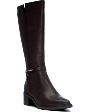 DAMEN-LANGSCHAFTSTIEFEL AUS LEDER CARMELA 164376 IN BRAUN MIT REISSVERSCHLUSS UND METALLISCHEM RIEMENDETAIL MARRON
