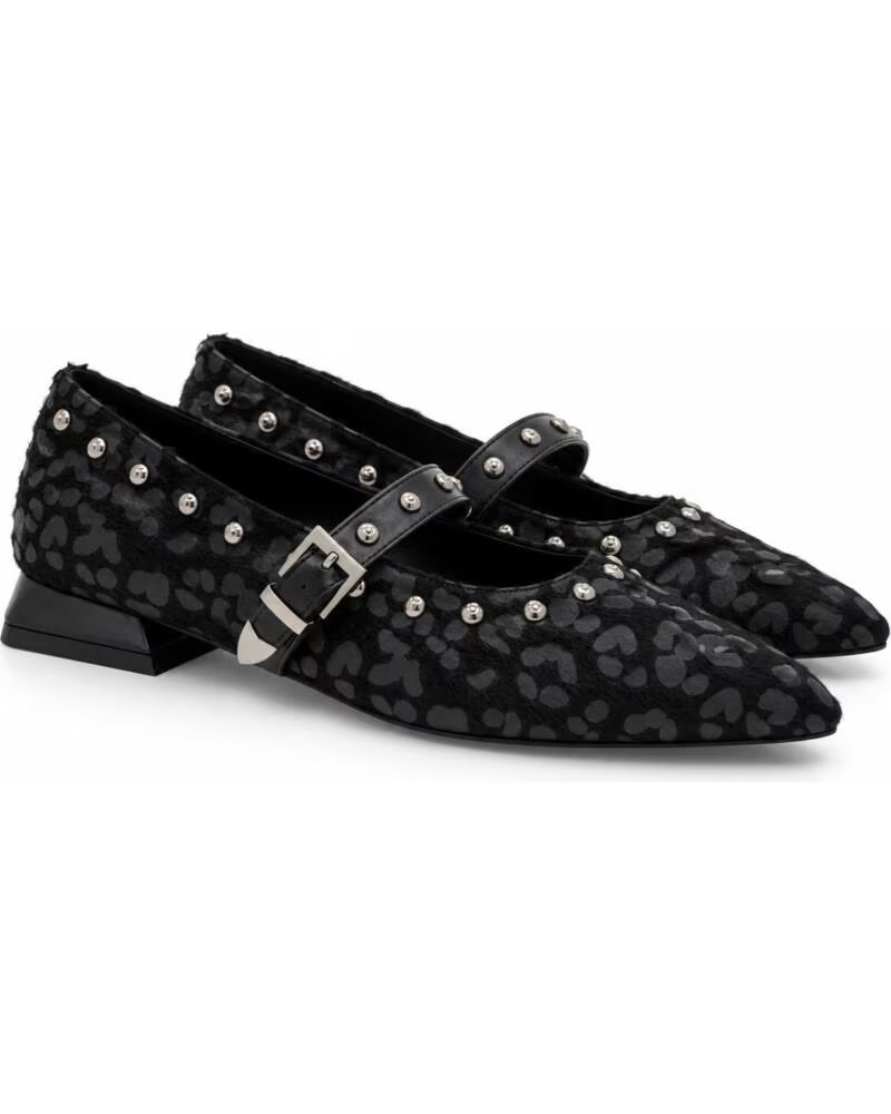 MONTEVITA BRISTOLZA SCHWARZE BALLERINAS MIT ANIMAL-PRINT UND NIETEN BLACK
