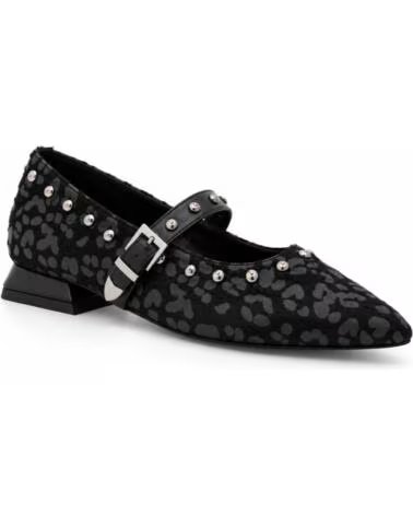 MONTEVITA BRISTOLZA SCHWARZE BALLERINAS MIT ANIMAL-PRINT UND NIETEN BLACK