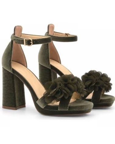 SANDALI CON TACCO MONTEVITA CAPRIZA IN VELLUTO CON FIORI GREEN