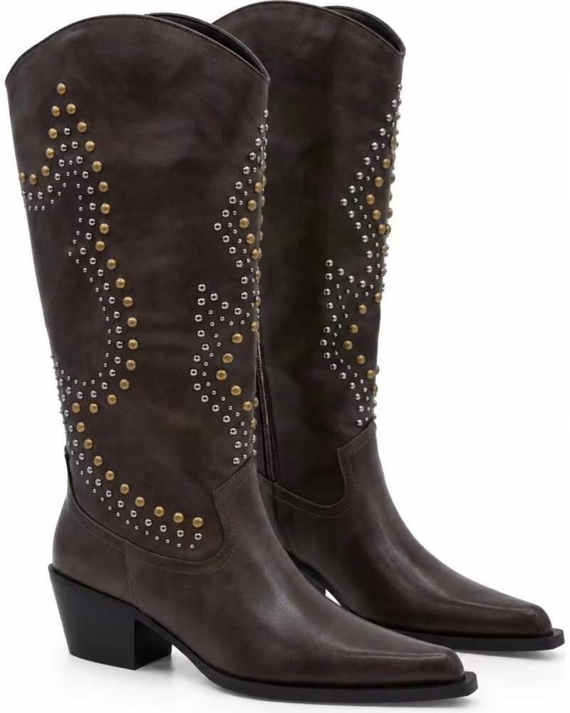 MONTEVITA STIVALI ALTI DA DONNA STILE COWBOY MARRONI CON BORCHIE BROWN
