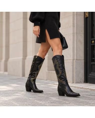 BOTTES HAUTES WESTERN FEMME MONTEVITA CORTINAZA AVEC CLOUS ET TALON BLACK