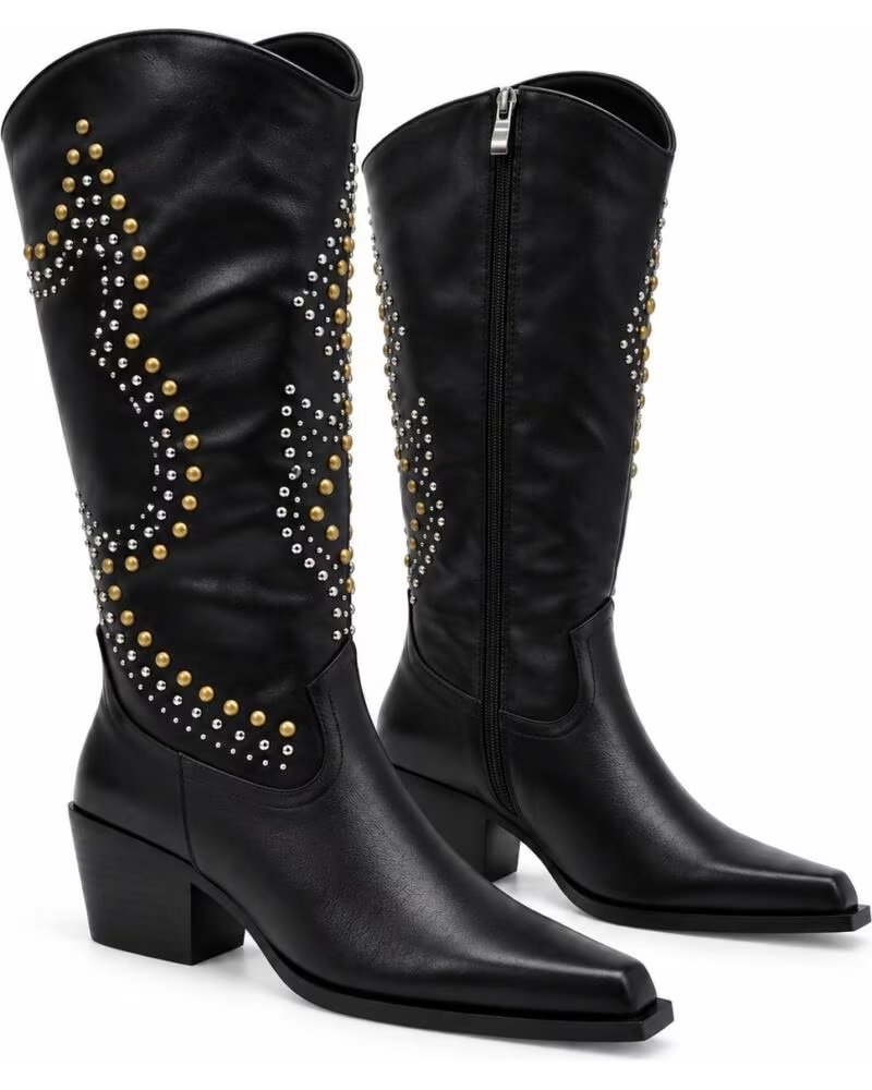 BOTTES HAUTES WESTERN FEMME MONTEVITA CORTINAZA AVEC CLOUS ET TALON BLACK