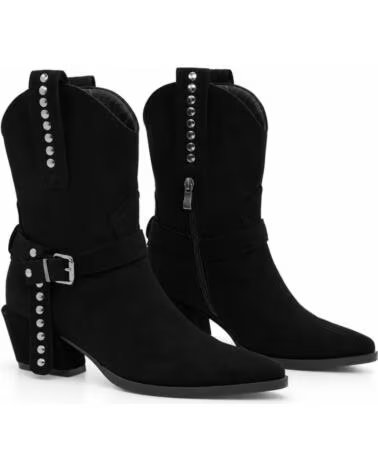 MONTEVITA STIVALETTI ELCHE IN CAMOSCIO NERO CON FIBBIA E BORCHIE BLACK