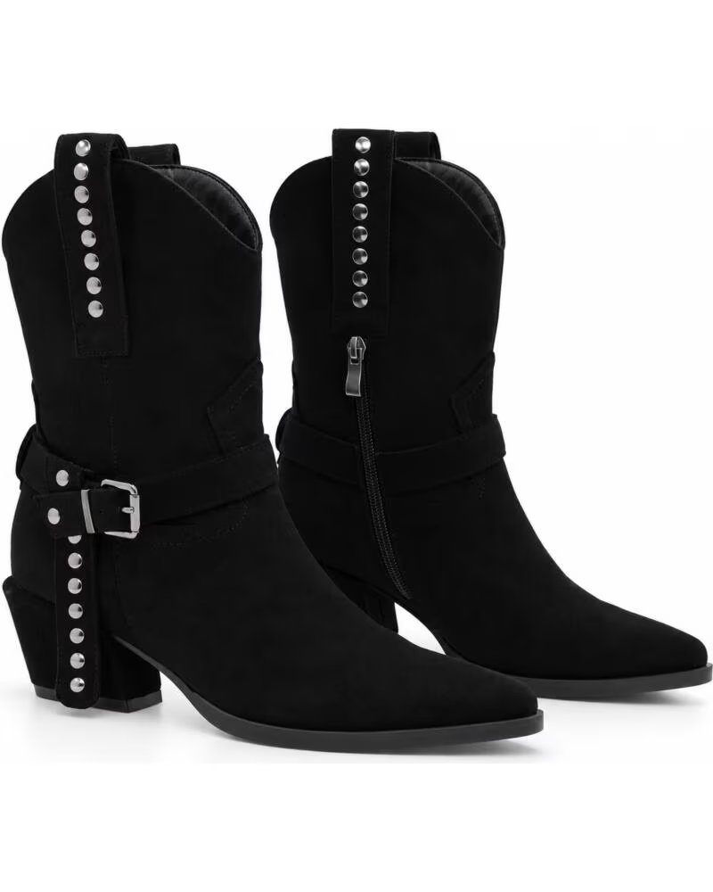 MONTEVITA STIVALETTI ELCHE IN CAMOSCIO NERO CON FIBBIA E BORCHIE BLACK